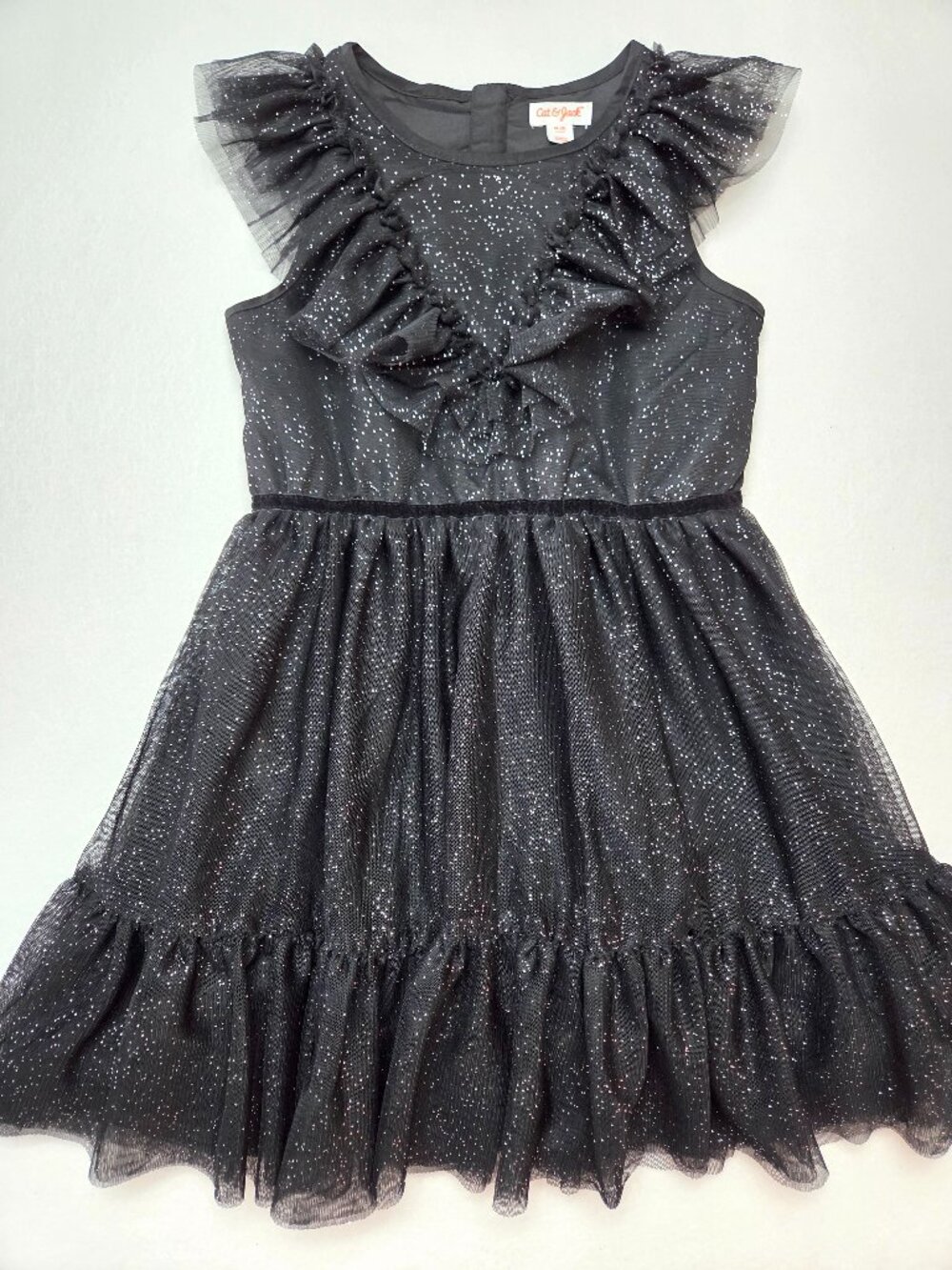 Cat & Jack Black Glitter Tulle Ruffle Party Dress Girls Size Medium 8